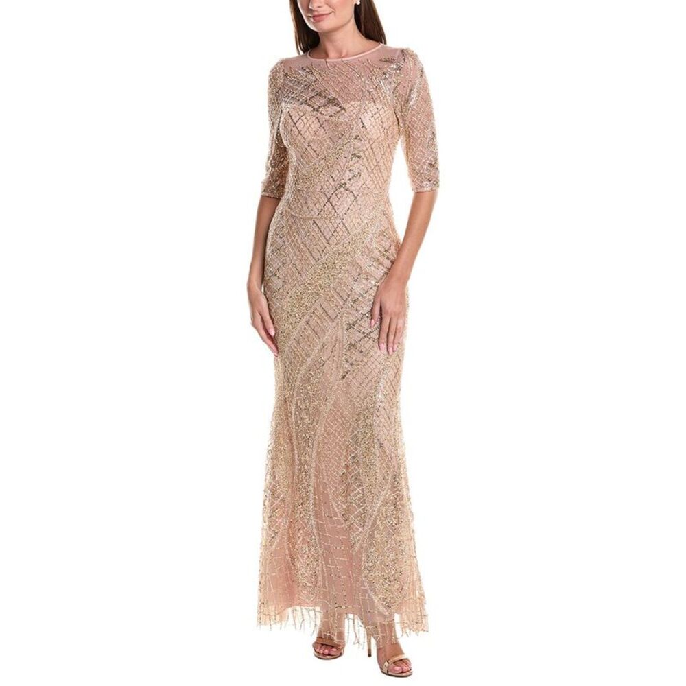 Teri Jon By Rickie Freeman Womens Art Deco Gown, Blue